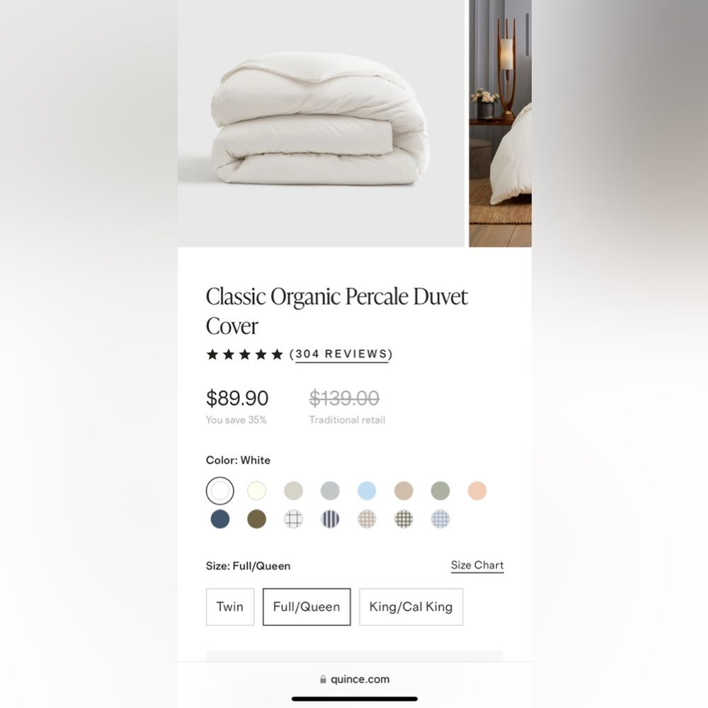 Quince 100% Organic Cotten Full/Queen Duvet cover